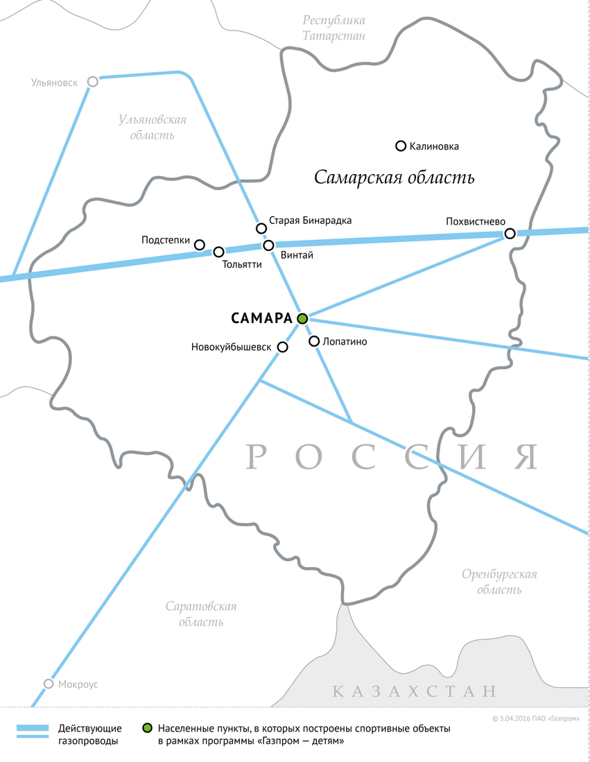 Схема магистральных газопроводов в Самарской области